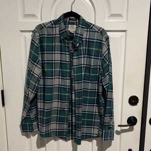 St. John's Bay Green and White Plaid Button Down Shirt